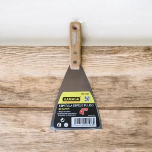 Espátula Kamasa 4 pulgadas acero pulido espejo mango madera