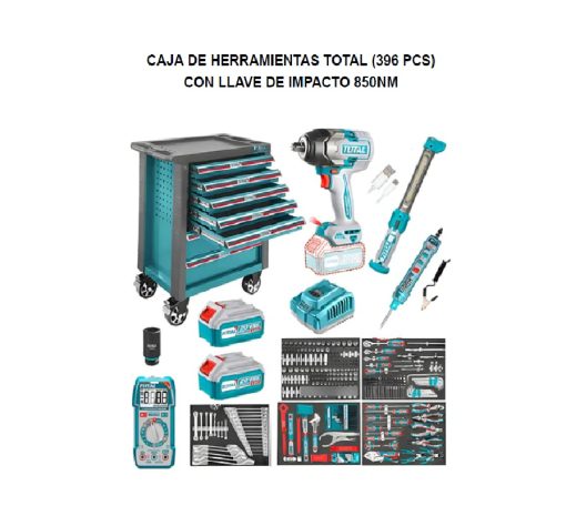 CAJA DE HERRAMIENTAS TOTAL 396 PCS Carro de Taller con Llave de Impacto 850Nm.
