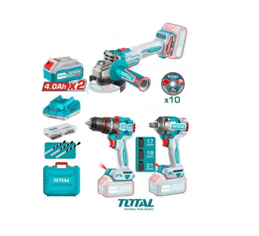 KIT INALAMBRICO TOTAL 20V 3 HERRAMIENTAS BRUSHLESS CON BATERIAS Y ACCESORIOS.